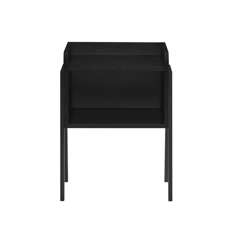 Mid-Century Modern Open Cubby Side Table Black – Metal Frame, MDF Top, 66 lb Capacity