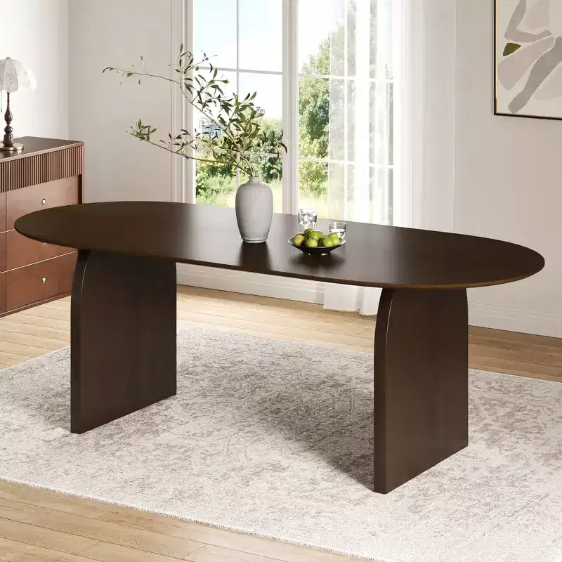 79 x 33.5 Farmhouse Solid Wood Dining Table with Arched Legs Oval Kitchen Table Walnut for Dining Room & Kitchen