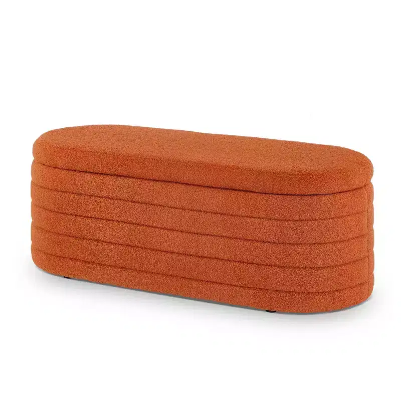 Modern Storage Ottoman Bench with Hidden Storage – Orange