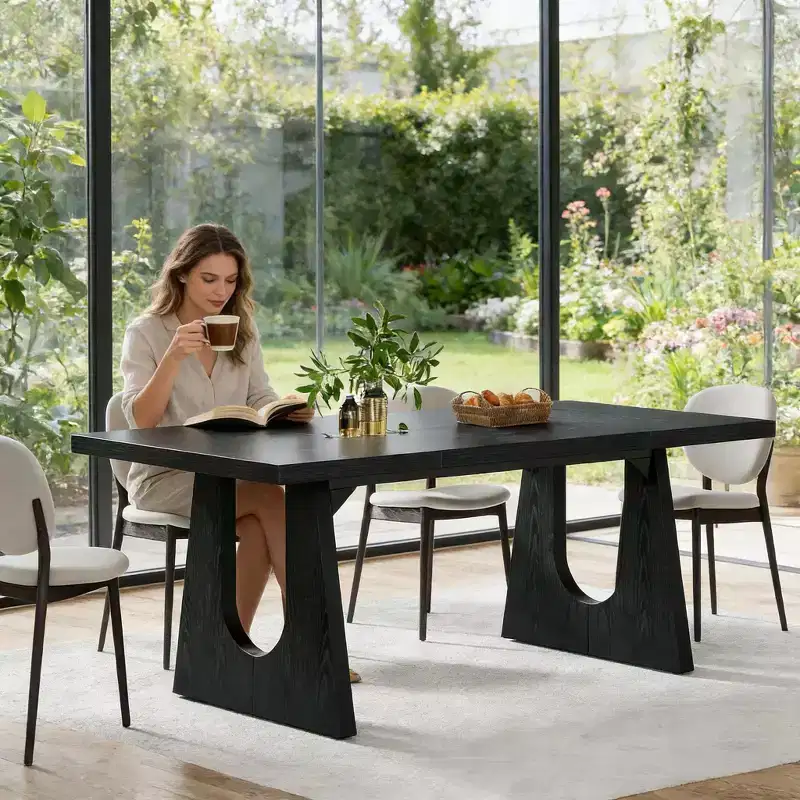 Wood Dining Table, 70 Rectangular Kitchen Table for 6-8 People