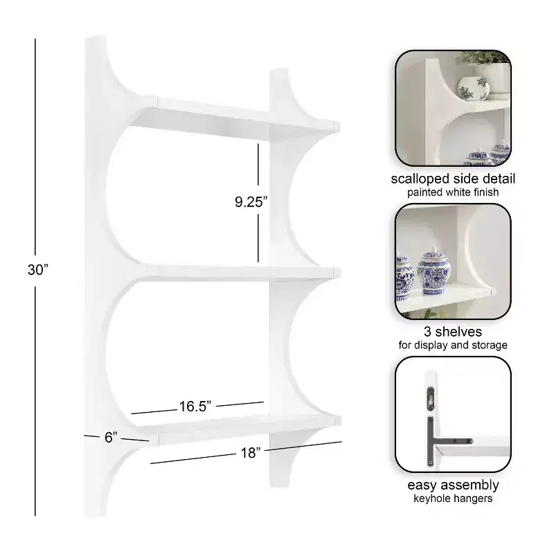 Kate and Laurel Scarlotte Wood Wall Shelf, White, 18x6x30