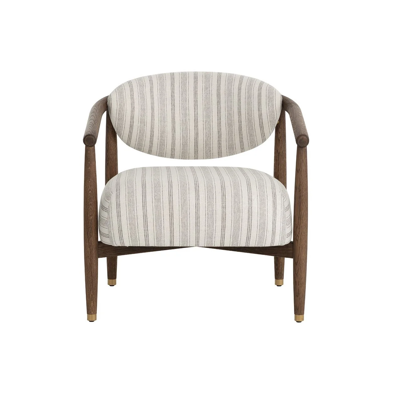 Rounded Dark Oak & Fabric Lounge Chair with Stainless Steel Feet for Living Room or Study
