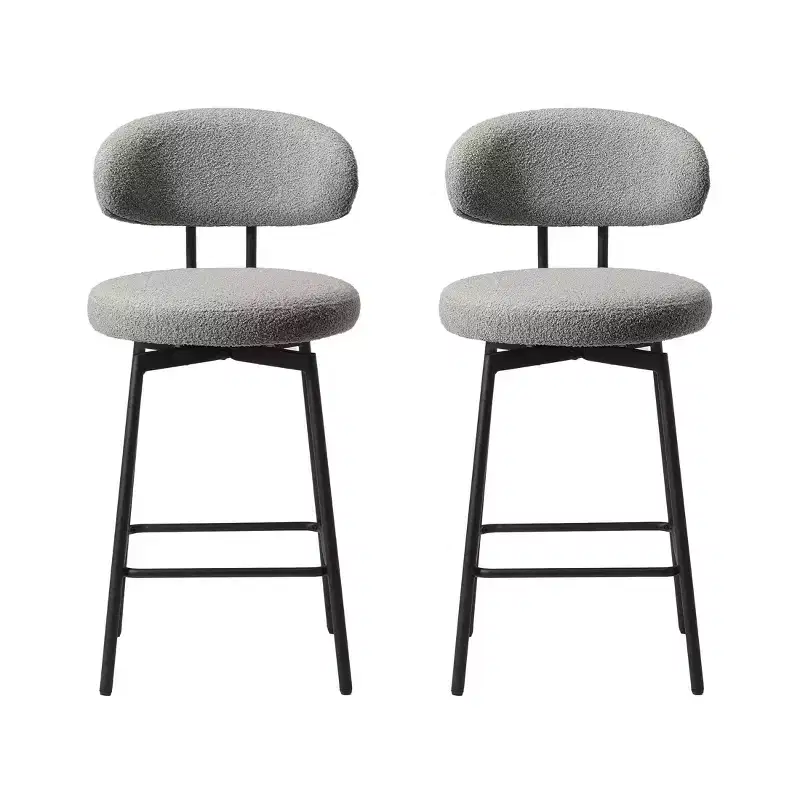 Modern Upholstered Faux Shearling Fabric Counter Height Bar Stools with Back (Set of 2