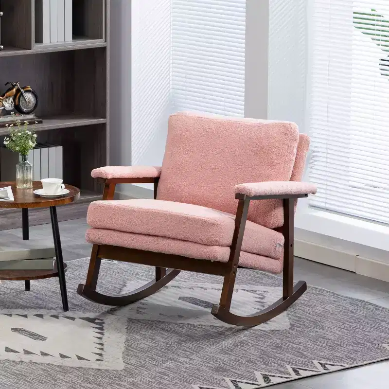 GDFStudio Ellowyn Mid Century Modern Wood Upholstered Accent Rocking Chair
