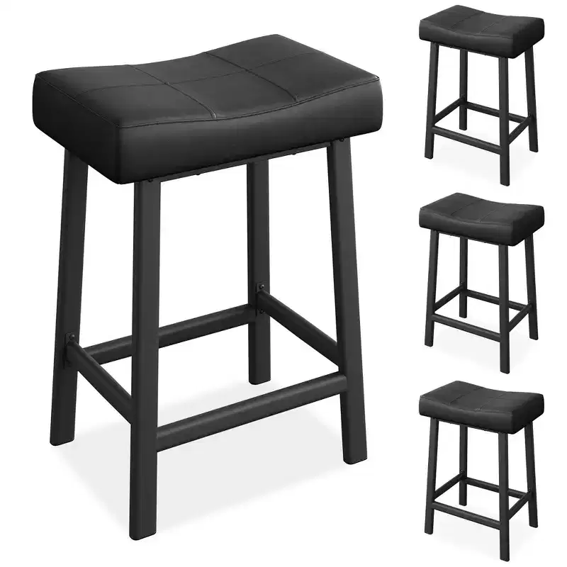 GustoWave Bar Stools Set of 4 , 24 Counter Height Upholstered Padded Barstools with Curved Surface, for Kitchen Island, Home Bar