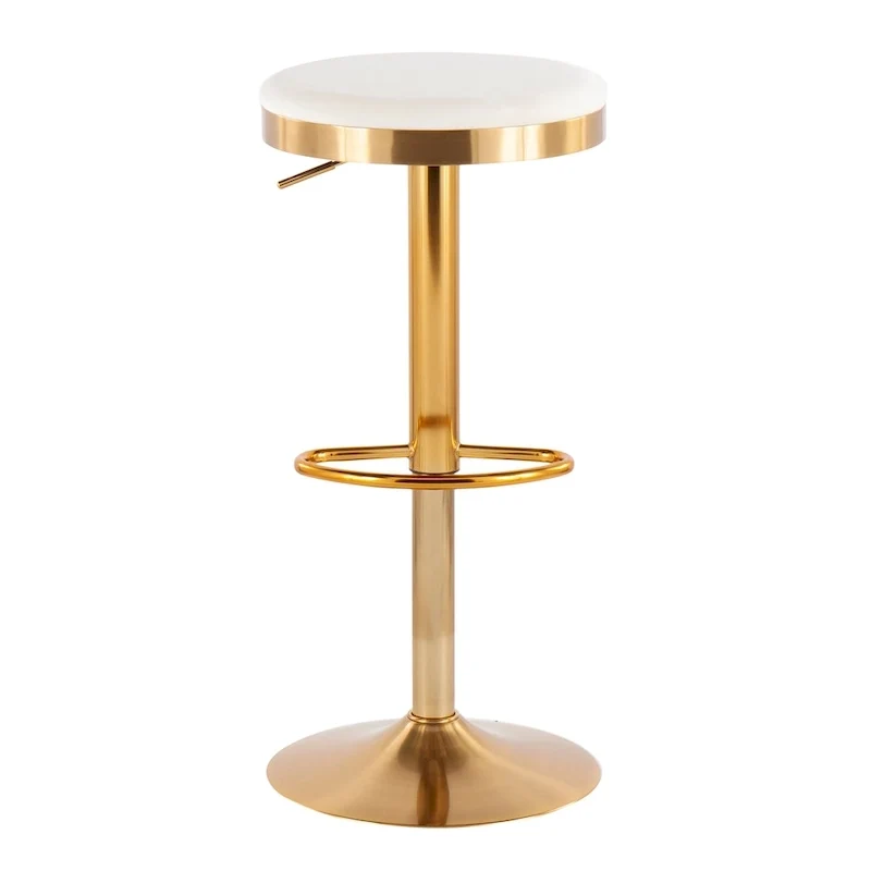 Set of 2 Counter Bar Stools | Gold Steel Frame | White Faux Leather | Adjustable Height