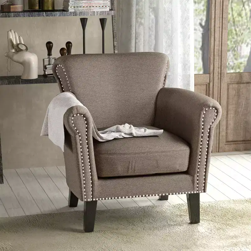 Brice Vintage Studded Club Chair – Nailhead Trim, 250 Lb Capacity