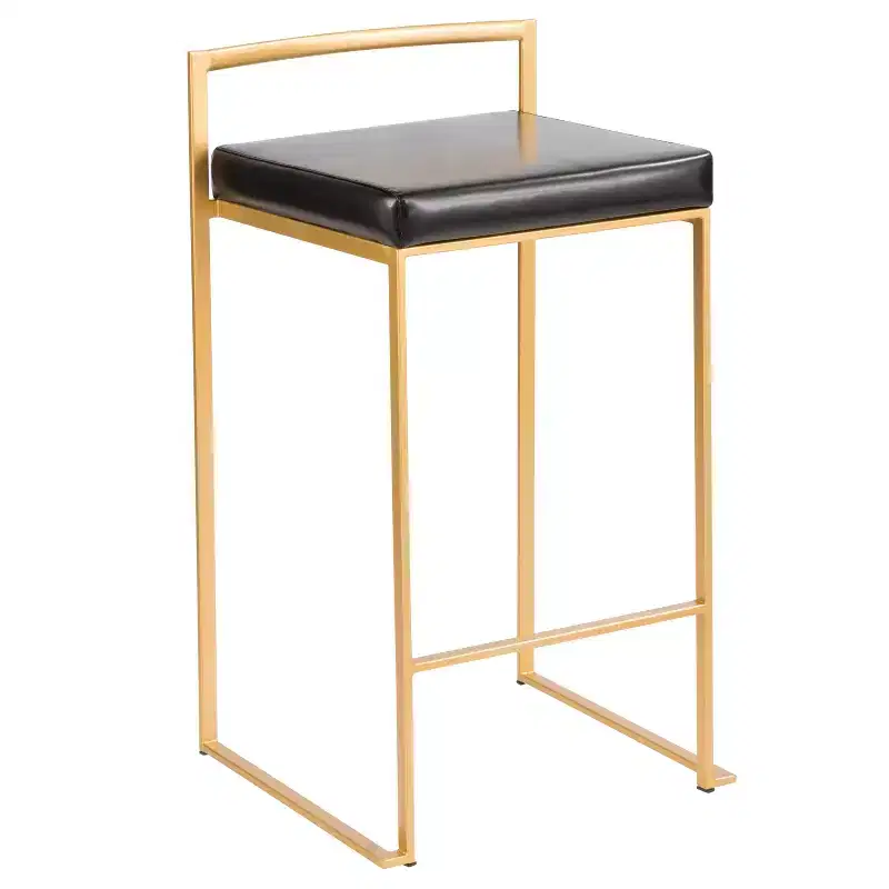 LumiSource Set of 3 Fuji Stacker Counter Height Barstools Gold/Black PU
