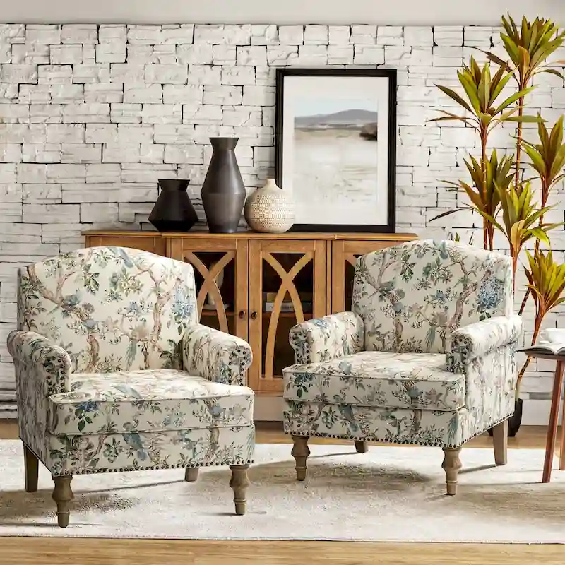 Yahweh Farmhouse Nailhead Armchair with Rolled Arms by HULALA HOME(Set of 2)