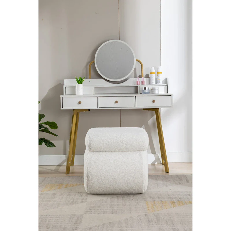Modern S-shape Fabric Ottoman Makeup Stool Footstool