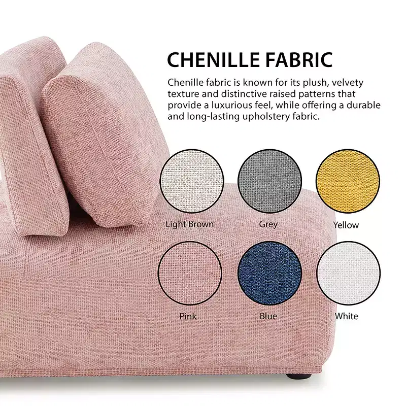 HOMES: Inside + Out Povoa Modern Modular Armless Chair Chenille with Extendable Backrest Pink