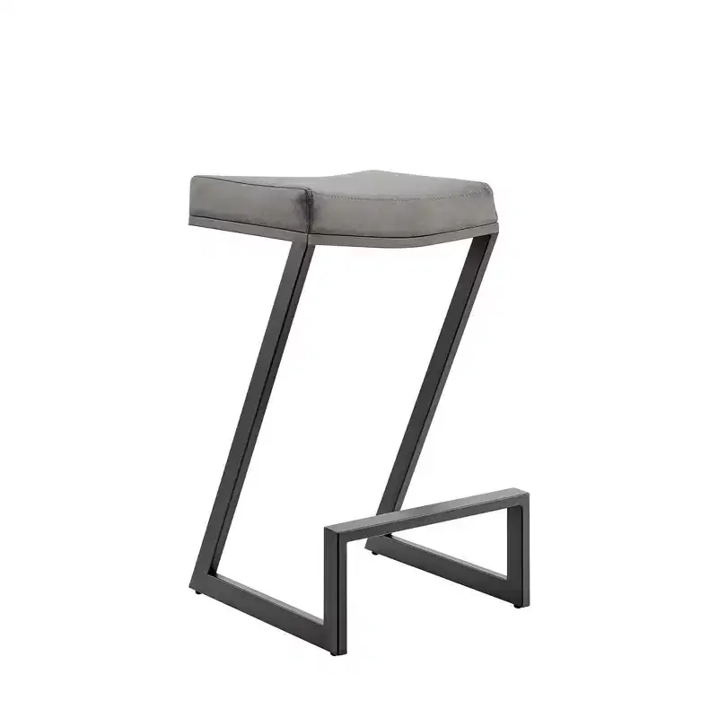 HomeRoots 26 Gray and Black Faux Leather and Iron Backless Counter Height Bar Chair