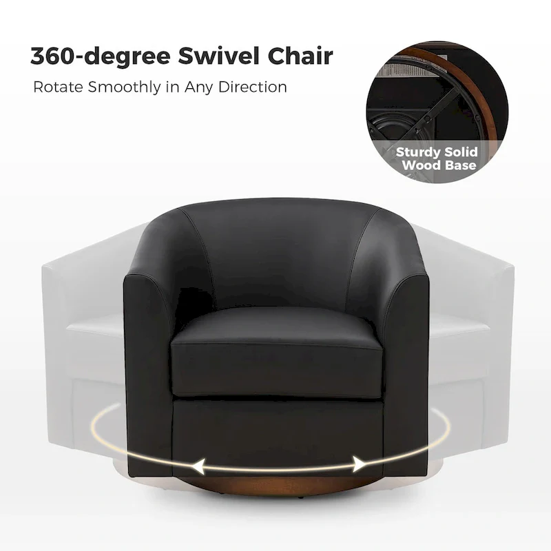 Haley Modern Swivel Barrel Faux Leather Chair with Solid Wood Base Set of 2