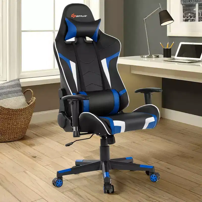 Costway Massage Gaming Chair Reclining Swivel Racing Office Chair w/Lumbar Support White\Blue\Grey\Red