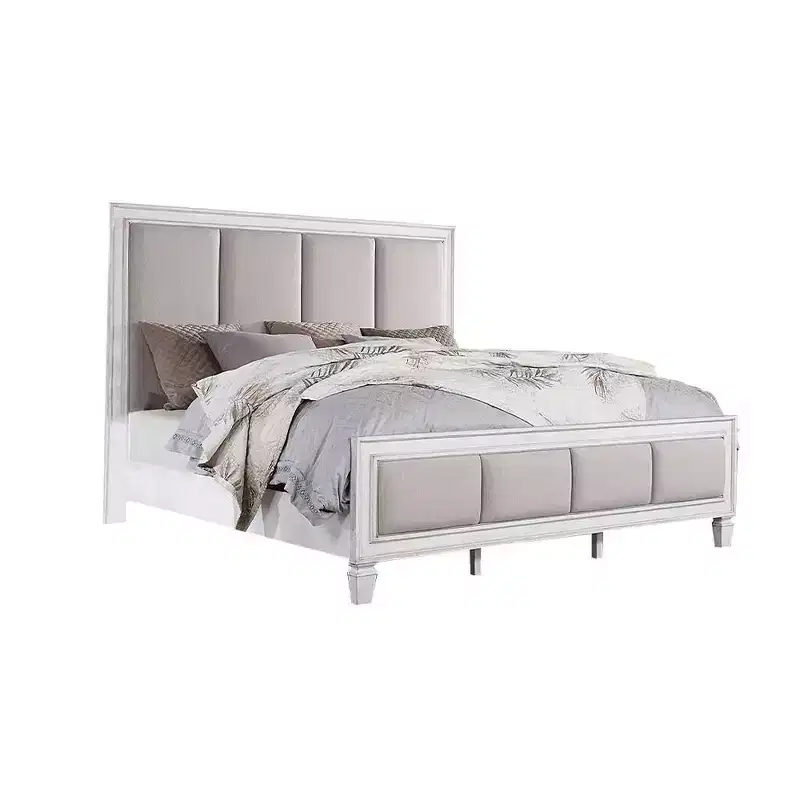 88 Eastern King Bed Katia Bed Light Gray Linen, Rustic Gray Weathered White Finish - Acme Furniture