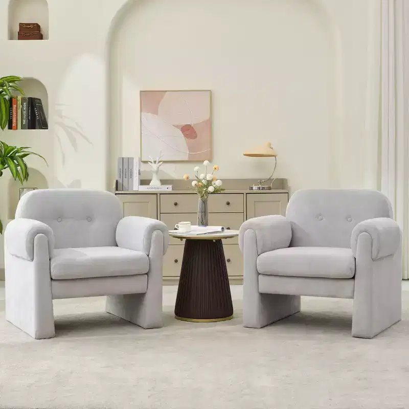 Fluffy Cloud Upholstered Accent Armchair Set of 2 Velvet Ergonomic Bedroom Reading Chair