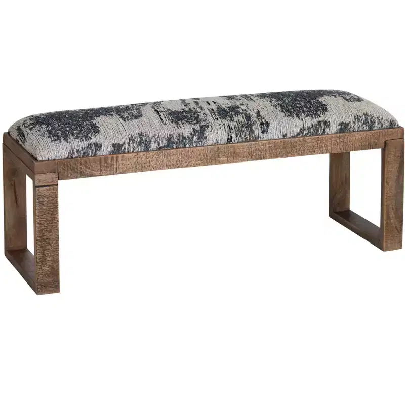 Navy Blue Upholstered Accent Bench, Single Seat, Mango Wood Frame