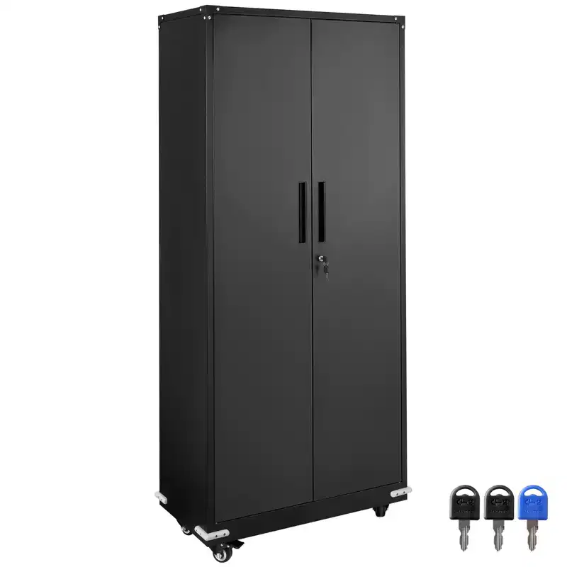 VEVOR Metal Storage Cabinet with Wheels, 75 in Locking Cabinet with 4 Adjustable Shelves & 2 Magnetic Doors, 200 lbs Capacity per Shelf, Black