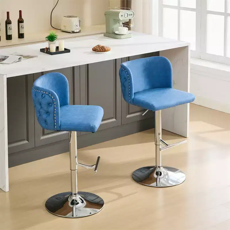 Bar Stools Set of 2, Upholstered 360 Swivel Bar Chairs, Modern Bar Stools with Whole Tufted Back, Height Adjustable Stool