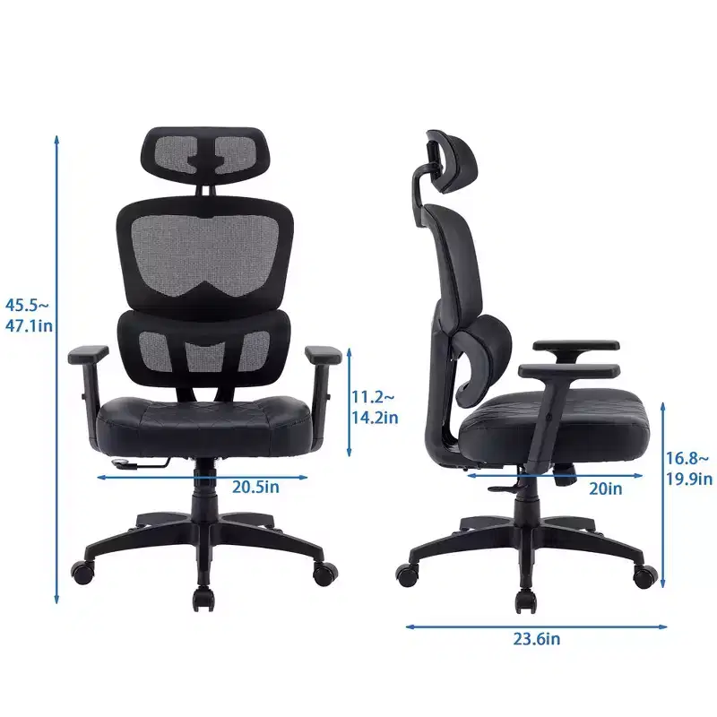 VECELO Swivel Ergonomic High Back Mesh Office Chair with Adjustable Headrest Armrest, Lumbar Support for Executive/Computer Desk/Task Work Black