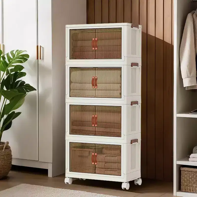 Foldable 4-Layer Plastic Cabinet Multi-Use for Living Room Snacks, Closet & Home Storage