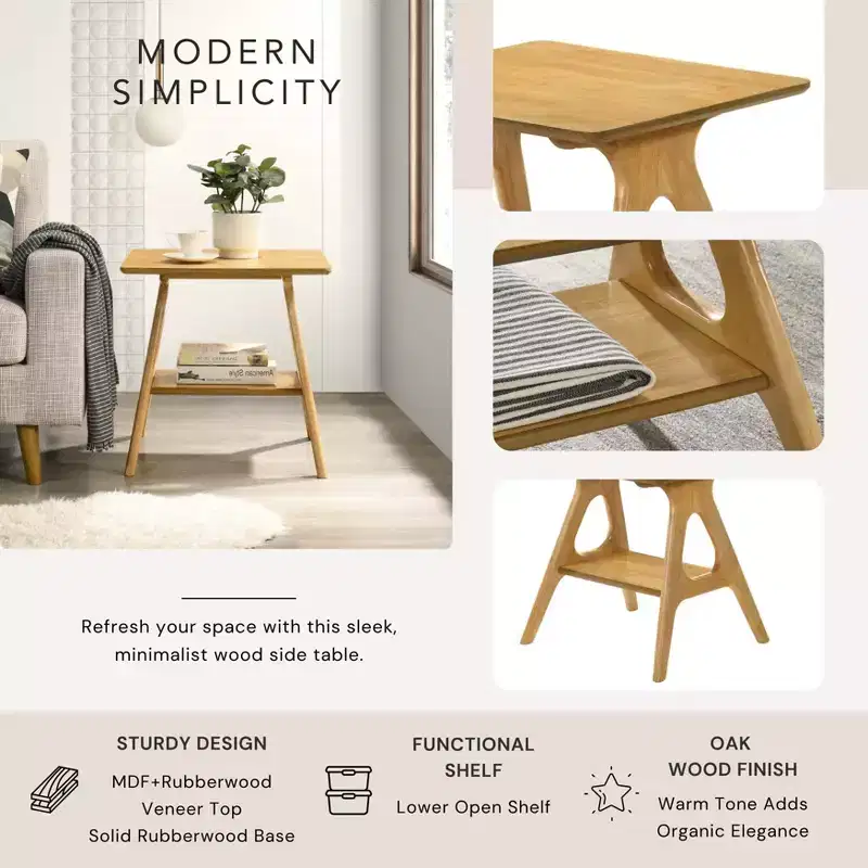 Roundhill Furniture Arona Mid-Century Modern Wood Shelf End Table