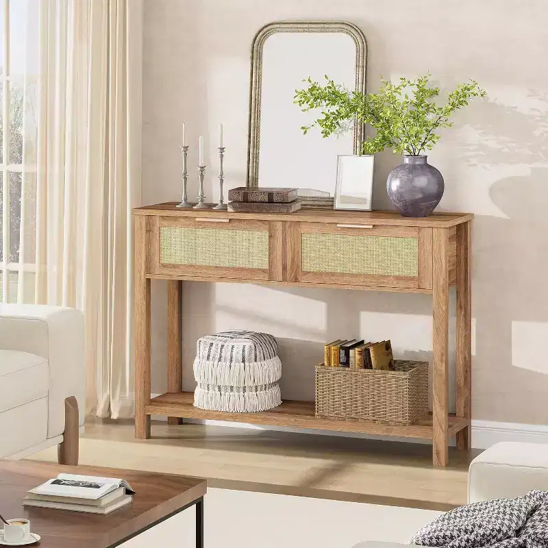 Rattan console table,console table with drawers,console table with storage,entrance console table
