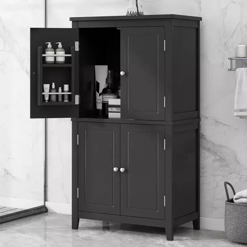 Elegant Bathroom Floor Storage Cabinet Bathroom Storage Unit Freestanding Cabinet with 4 Doors