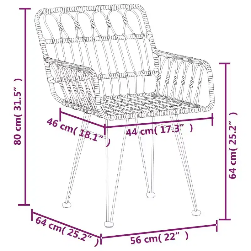 vidaXL Garden Chairs Set of 2 with Armrests, PE Rattan