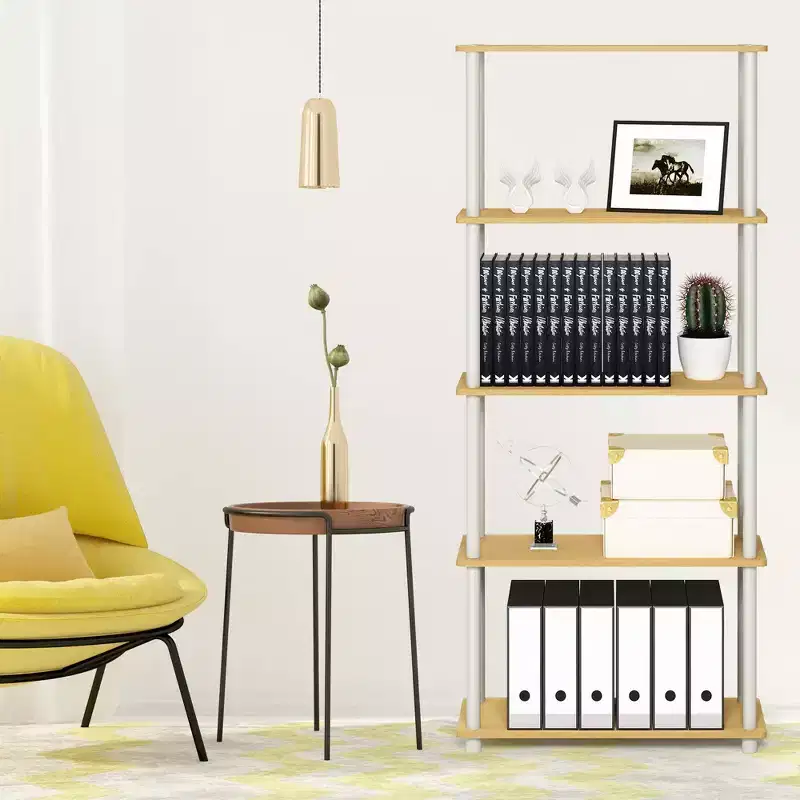 5-Tier Tall Decorative Bookshelf Open Multipurpose Shelves Display Rack, Beech/White