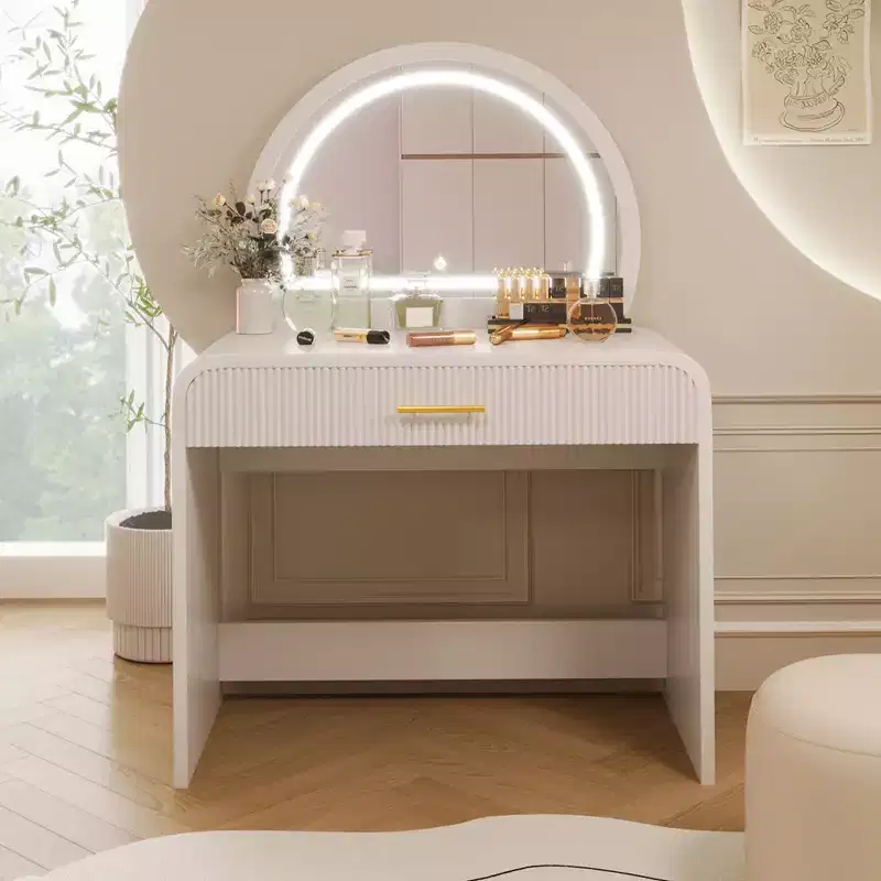 40W Dressing Table Vanity Table Makeup Table with Touch Screen Lighted Mirror and Large Drawer, White