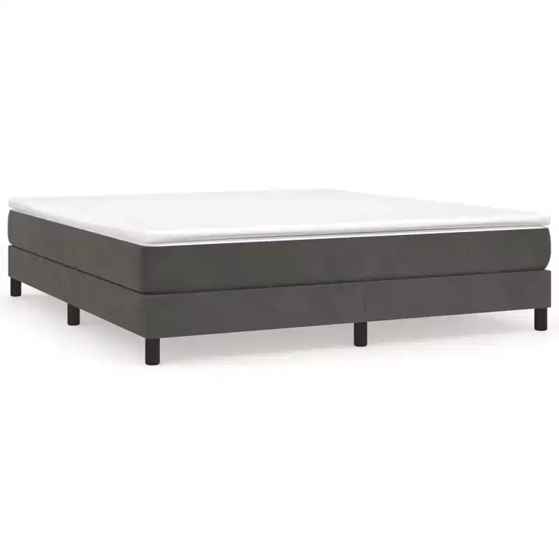 Bed Frame Dark grey Velvet, plywood, engineered wood King