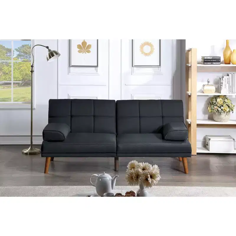 Modern Adjustable Tufted Sofa Loveseat Sleeper Sofa, 2 Seater Plush Couch with Wooden Legs for Small Apartments, Living Room