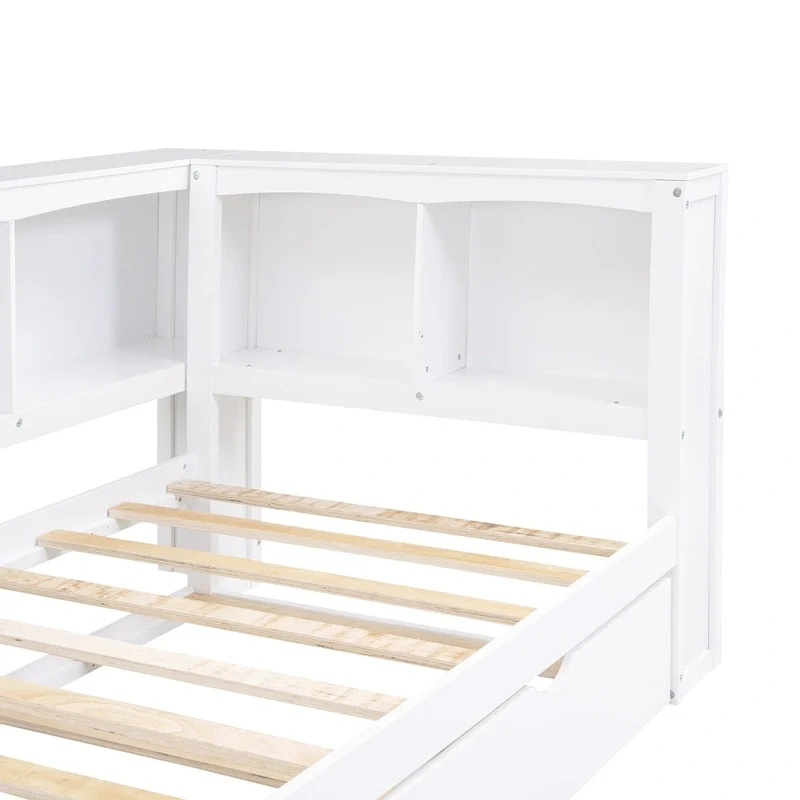 Twin Wooden Daybed with Trundle, Cabinets, and Charging Stations