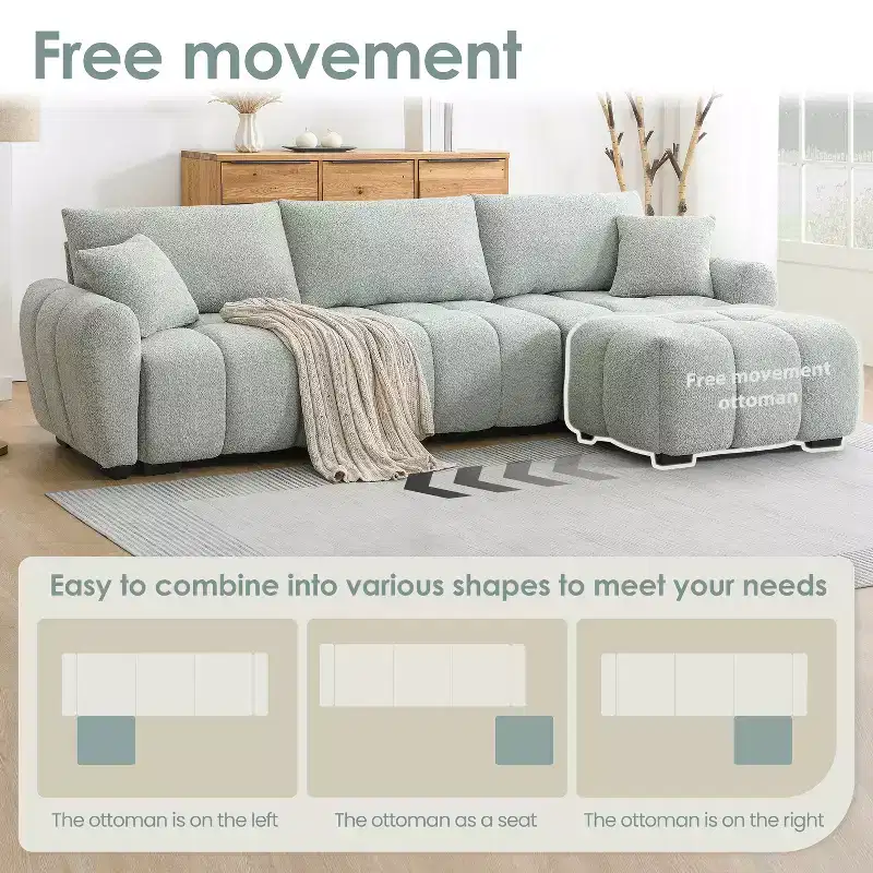 Merax L-Shaped Sectional Sofa with Free-Moving Ottoman