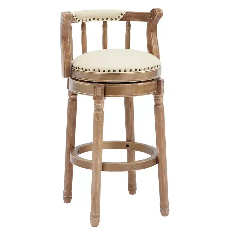 Solid Wood 360 Degree Swivel Bar Stools Seat Height 29.5 Leather Wooden Bar Stools