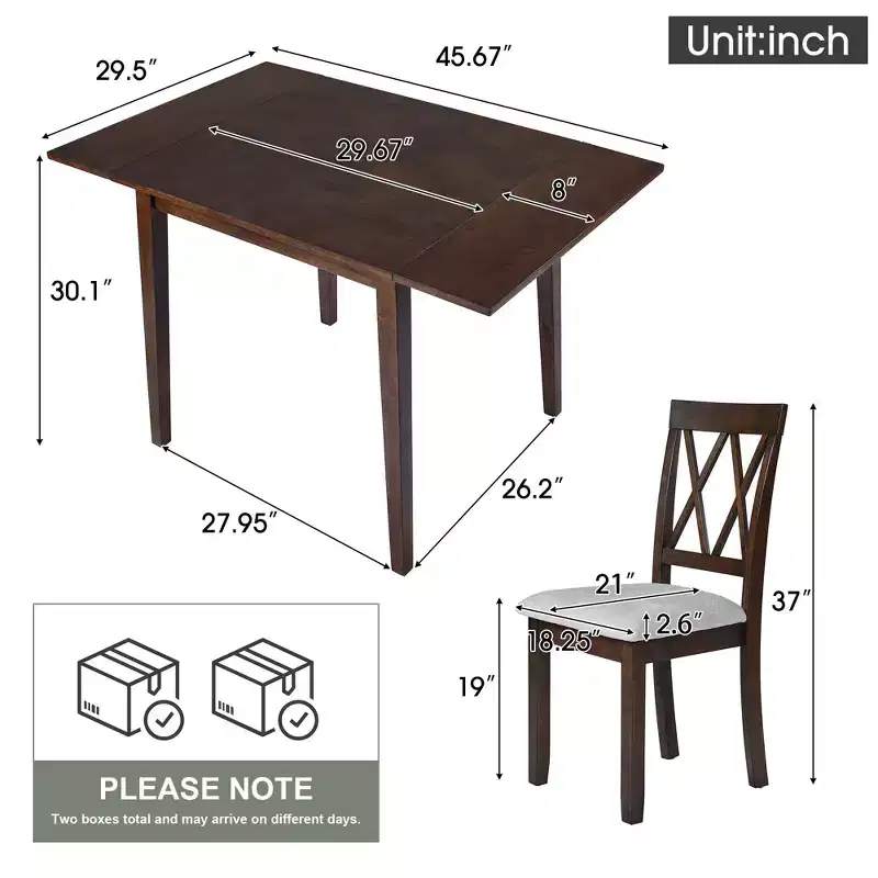 GDF Studio Avery 3 Piece Dining Set with Drop Leaf Dining Table and 2 Dining Upholstered Chairs