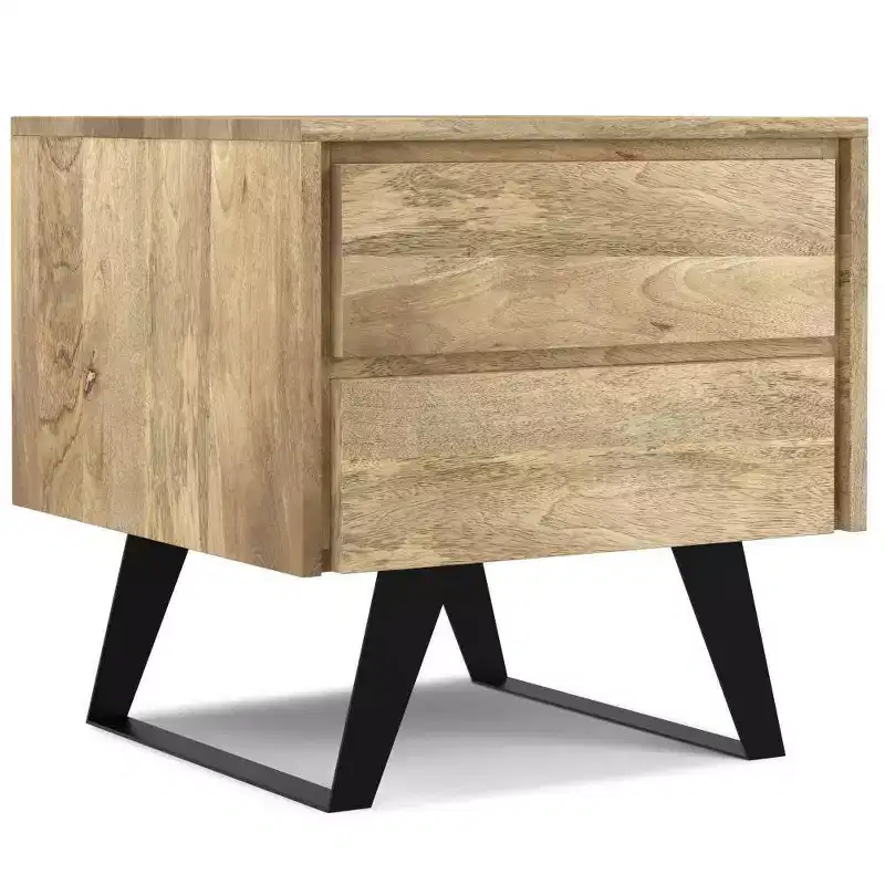 WyndenHall Mitchell Side Table Natural: Mango Wood, Modern Industrial Design, Metal Hardware, Storage Drawer