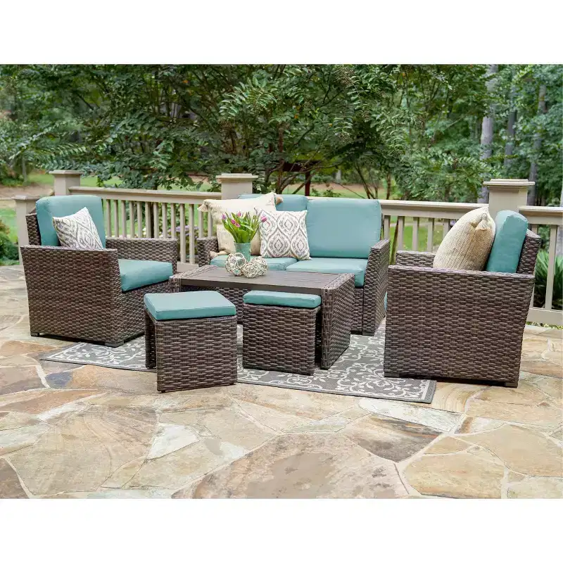 Leisure Made Newton 6pc Wicker Seating in Spa Blue Fabric
