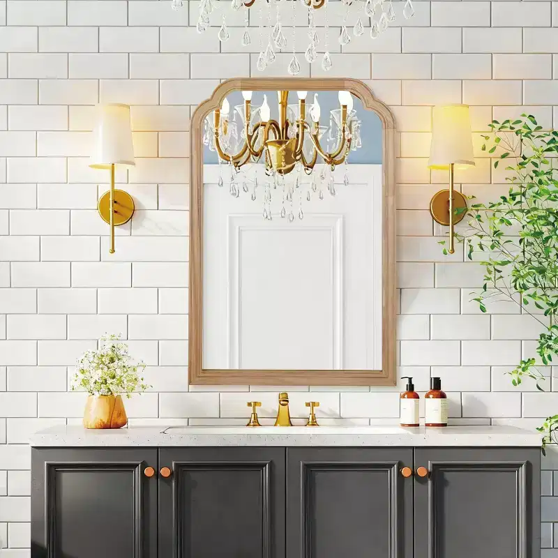 20 x 30 Rounded Corner Solid Wood Frame Wall Mirror – Natural