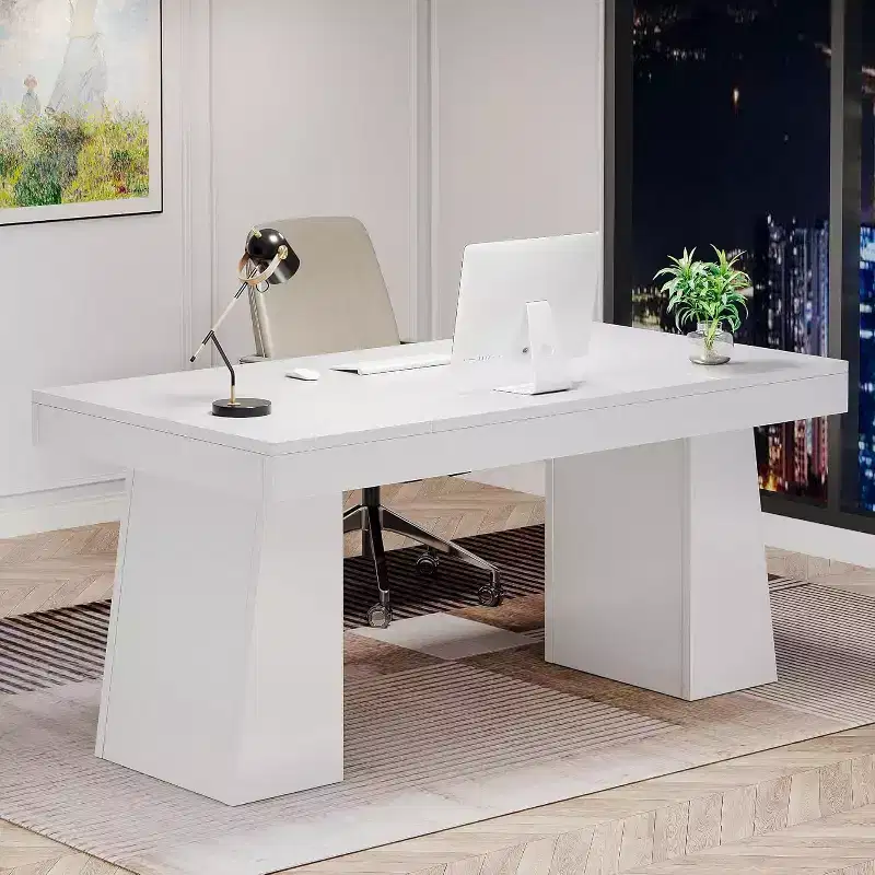 Lantine 55 Inches Home Office Executive Desk with Double Trapezoid Base