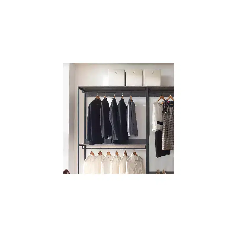 HomeStock 77.7 in.H x 143 in.W Black Wood Composite Closet System for Universal Storage with Storage Bins