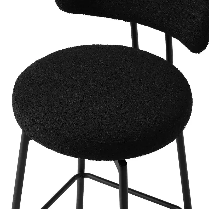 Modern Upholstered Faux Shearling Fabric Counter Height Bar Stools with Back (Set of 2