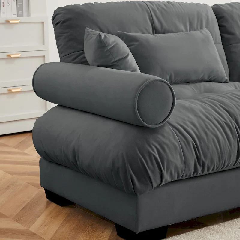 130 Velvet Modular 5-Seat Sofa with Cloud Cushion Sectional and Bolster Headrests
