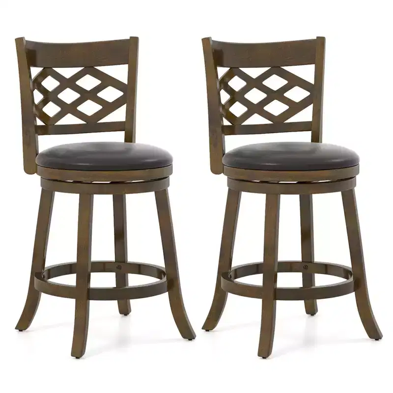 Costway 26 Counter Height Bar Stools Set of 2/4 with Rubber Wood Frame, Upholstered Seat