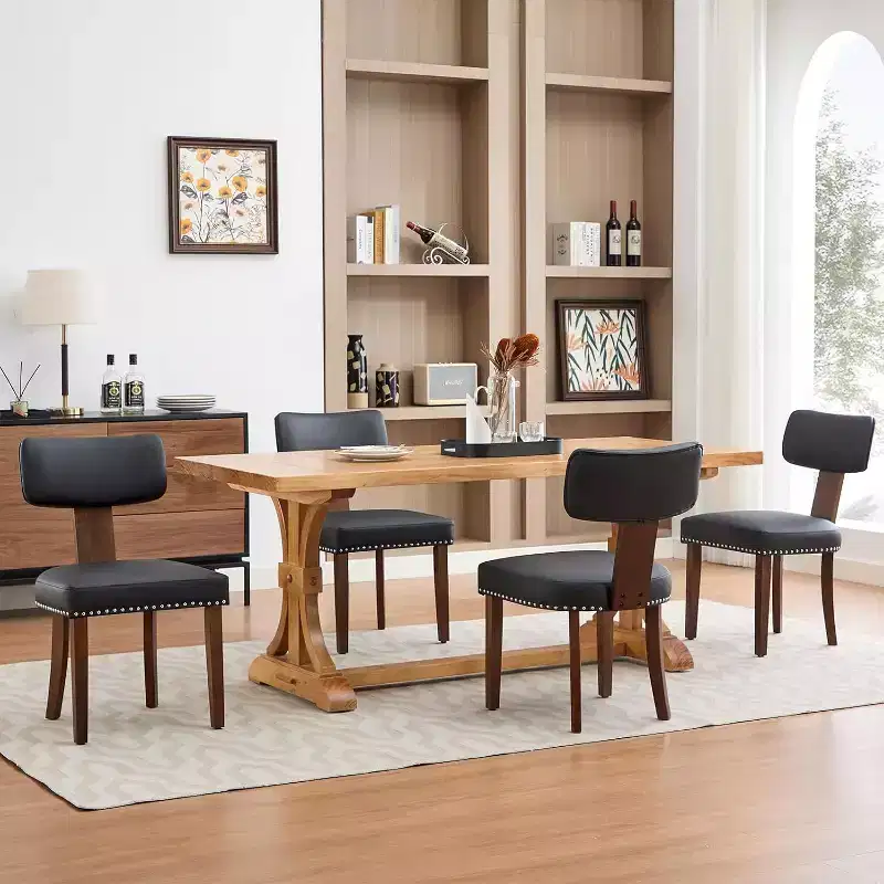 Modern Leather Dining Chairs Set of 2  Upholstered Curved Backrest, Hardwood Frame & Nailhead Trim, 265lb Capacity