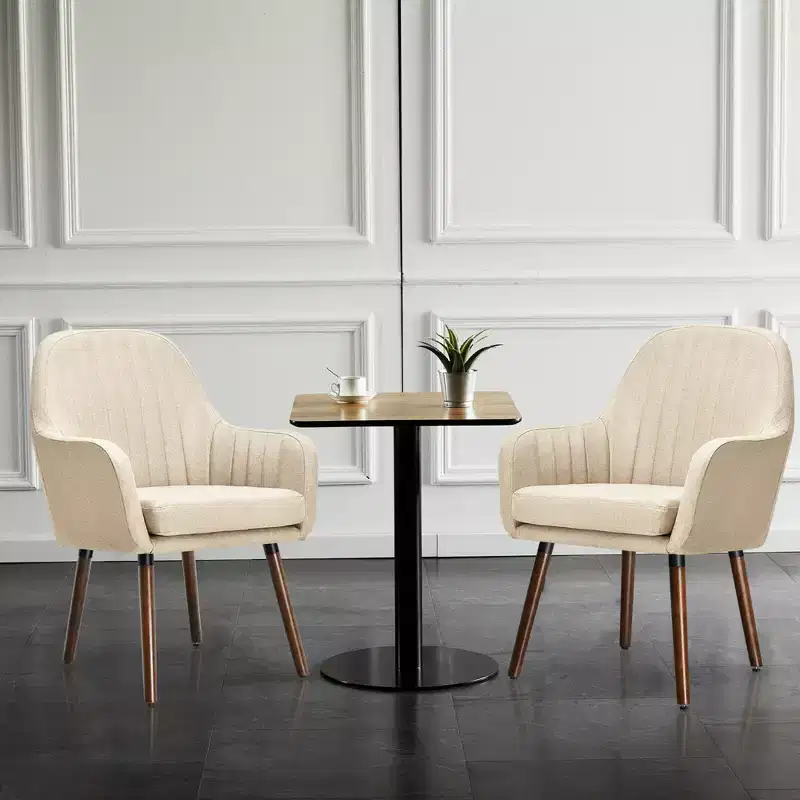 Costway Set of 4 Accent Chairs Fabric Upholstered Armchairs w/Wooden Legs Beige/Gray