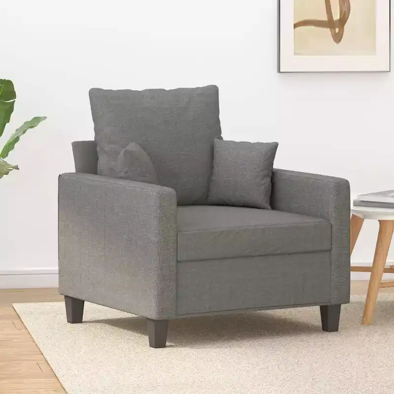 Modern 1-Seater Sofa Chair, Dark Gray Fabric, Highly Comfortable, Sturdy and Stable Frame, Thickly Padded Seat, Simple and Elegant Design