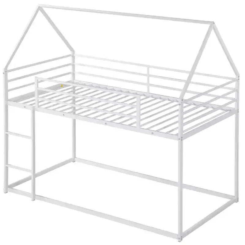 Metal Twin over Twin House-Shaped Bunk Bed with Built-in Ladder