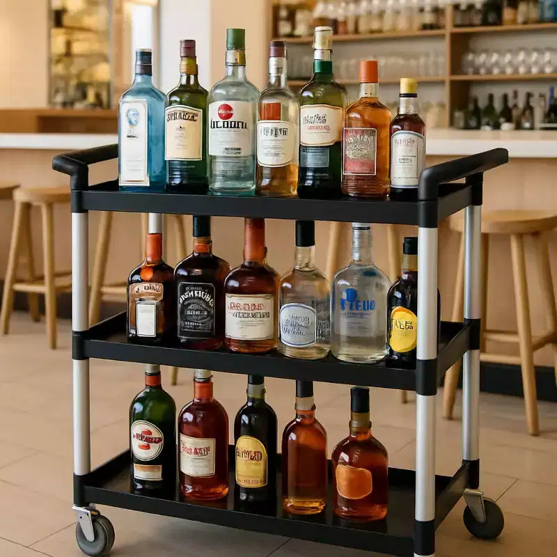 GustoWave 3-Tier Commercial Multifunctional Service Cart with Wheels for Kitchen Bar Office
